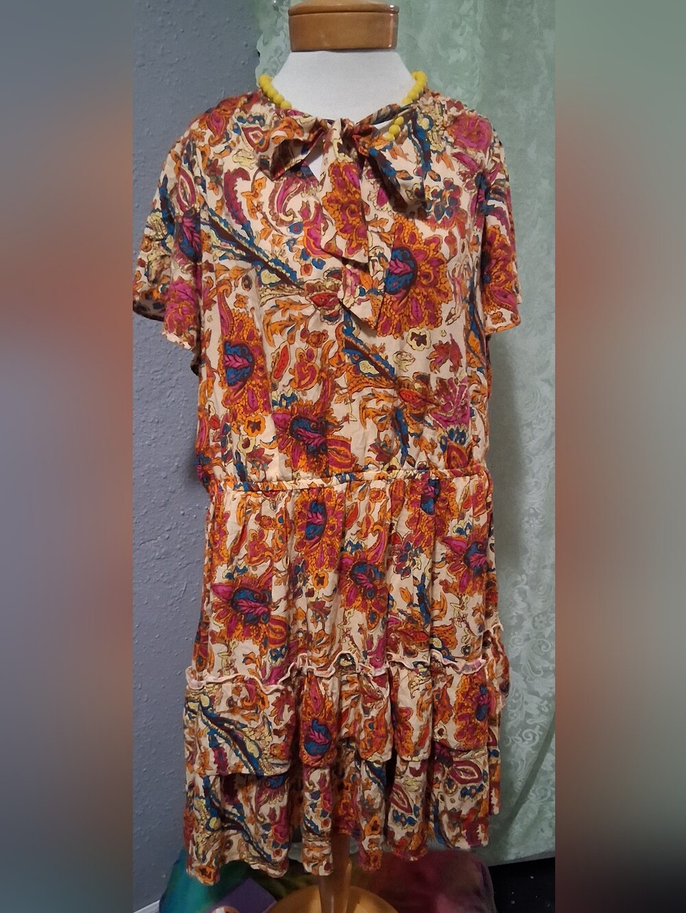 Jessica Simpson Cream Paisley Mini Dress with Pink, Orange & Blue Accents